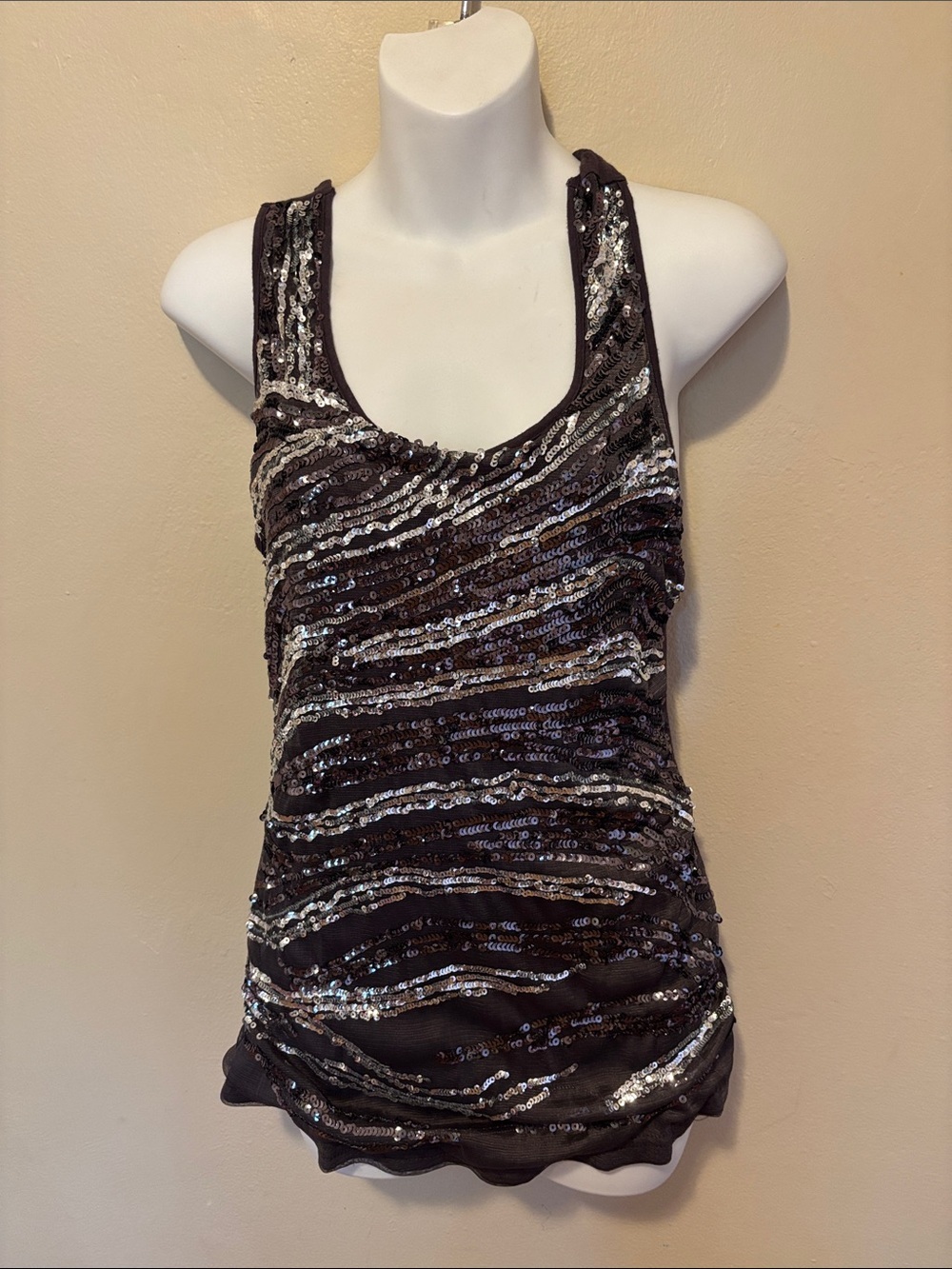 Ya Los Angeles Black Tank Top with Silver Sequin Stripes
